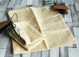 2 produce bags empty laid flat to help you with a eco friendly shopping.