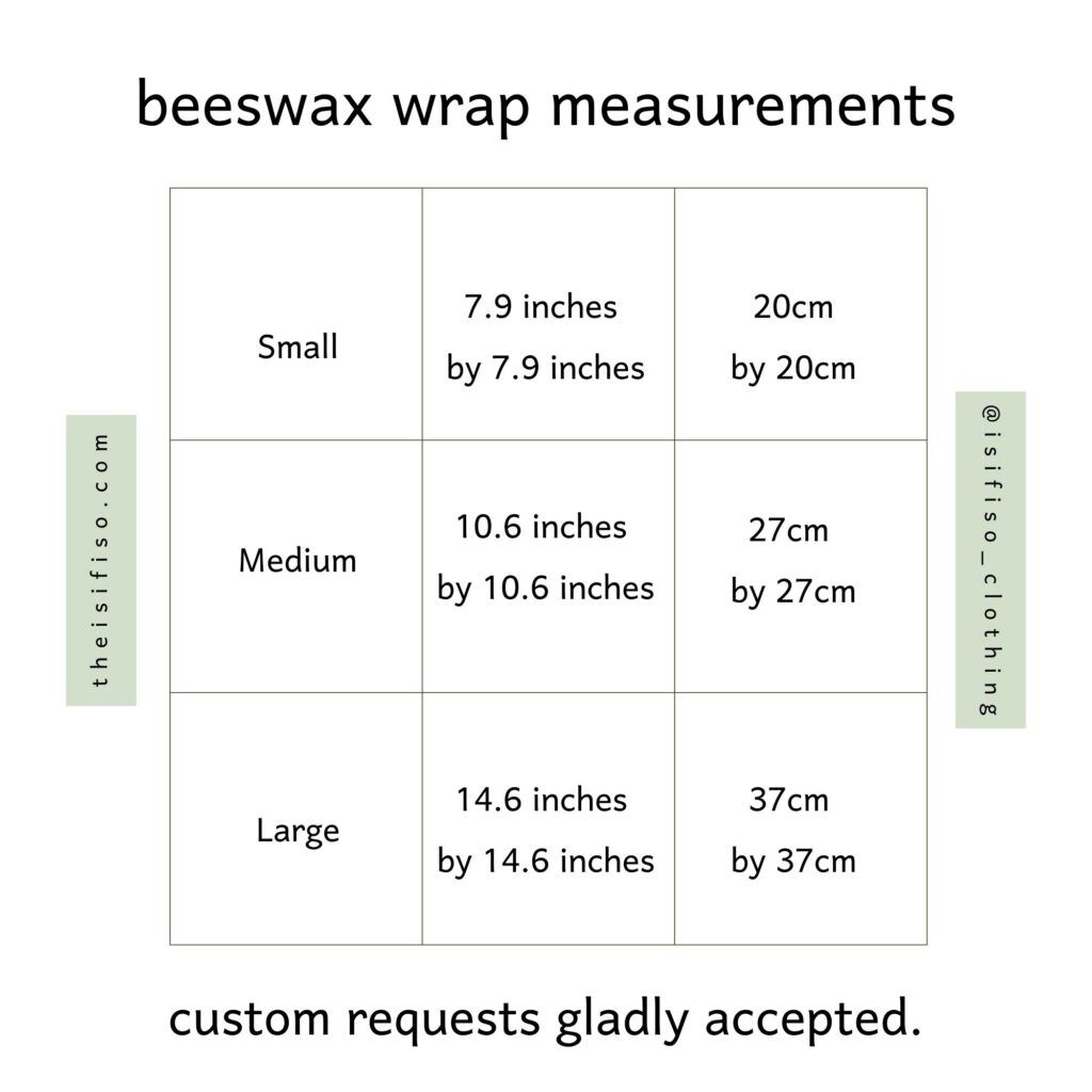 beeswax wrap measurements