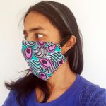 Purple printed elasticated mask – 100% cotton – Peacock print