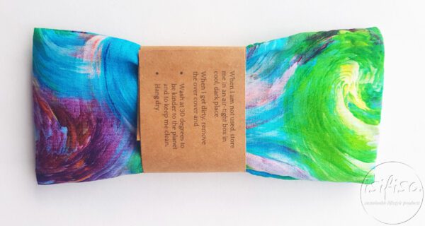 Blue swirl print yoga eye pillow packaged back