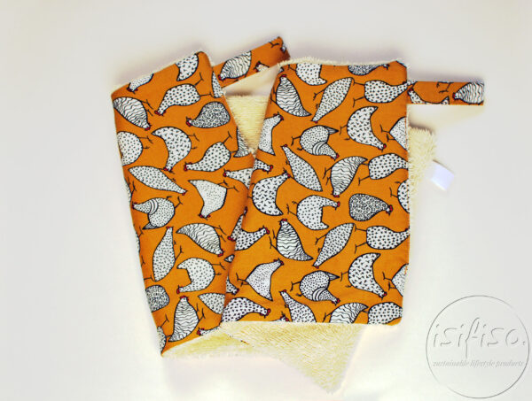 Reusable Unpaper wipes cloth towels hens on mustard yellow