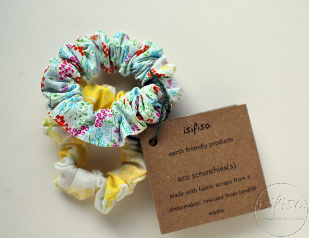 2 eco friendly handmade scrunchies packaged