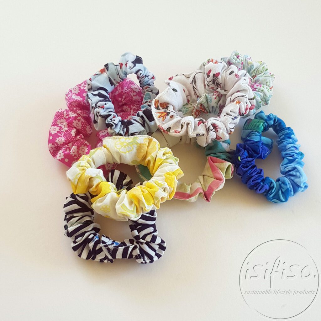 handmade eco friendly ponytail ties in a pile