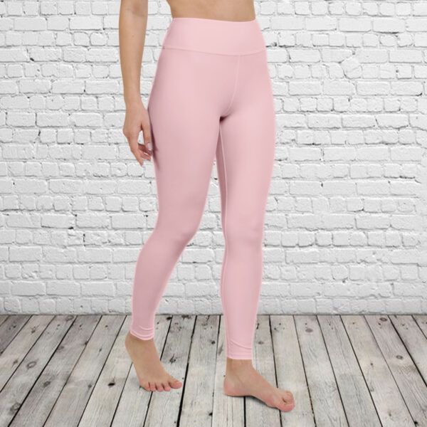 Plus size pink leggings brick wall background