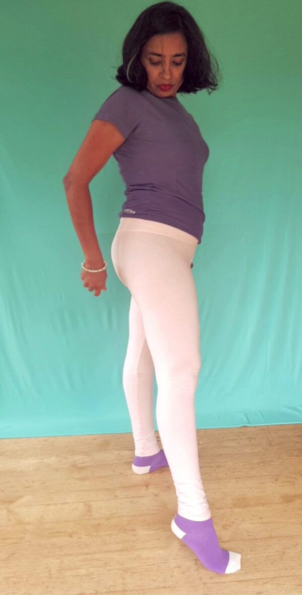 Plus size pink leggings with socks side view 1