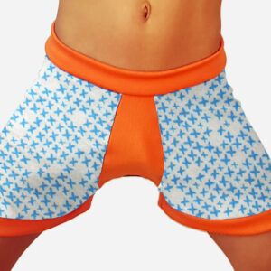 boxers for boys Organic cotton blue crosses on grey background legs stretched
