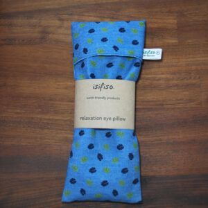 wheat hot pack - Leaves on blue relaxation weighted eye pillow packaged