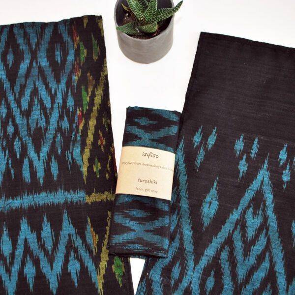 Blue black ikat fabric wrap with packaged - eco friendly products