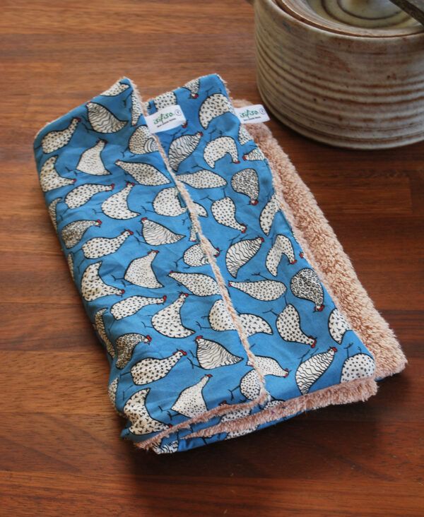 Reusable wipes cloth towels hens on blue - eco friendly products