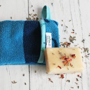 zero waste Soap pouch in Turquoise blue - hanging soap bag