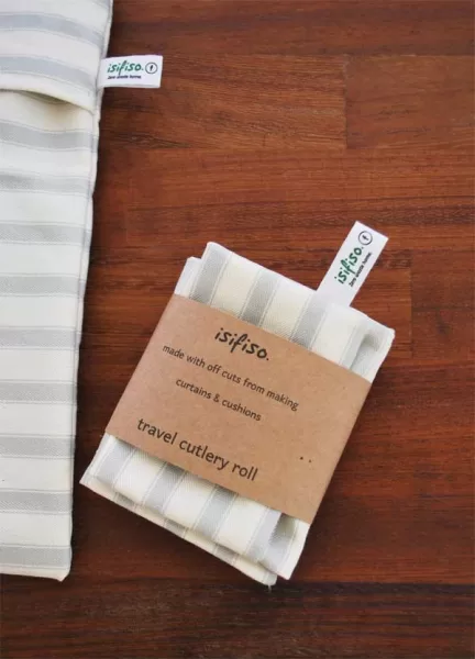 cutlery pouch packaged on wood background eco friendly products from isifiso